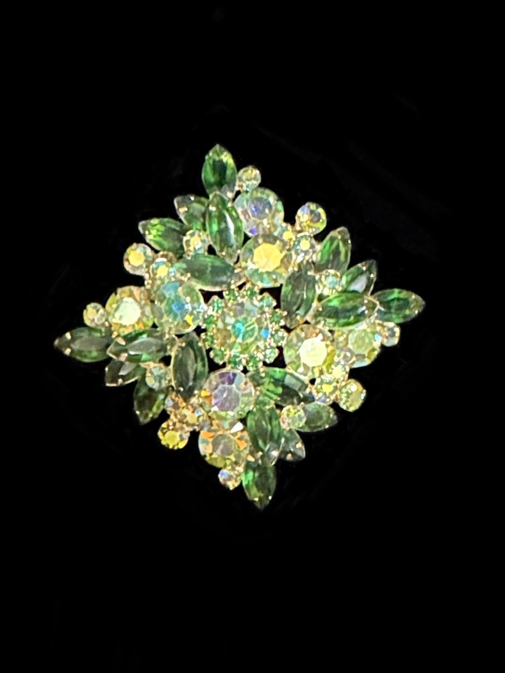 Green Crystal Floral Brooch - Women Jewelry